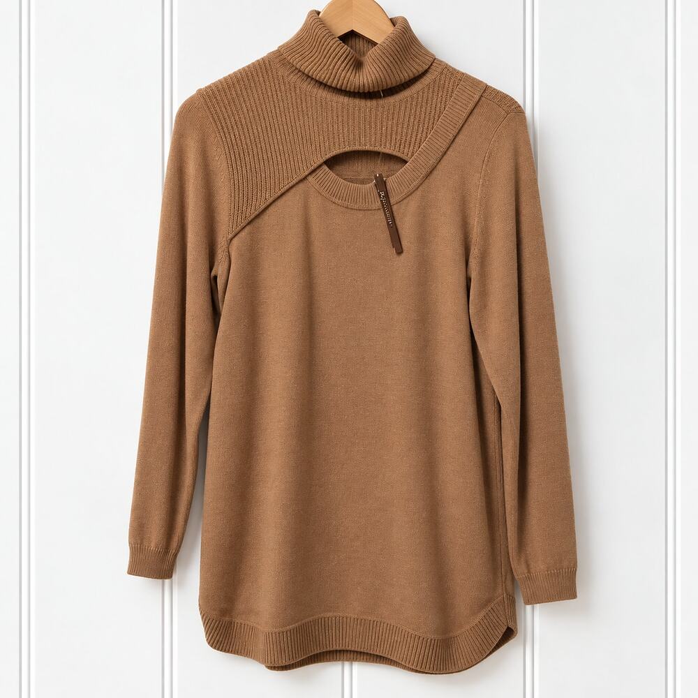 Chico's Sweater Womens 2 Large Brown Keyhole Neck Cotton Blend Tunic NWT